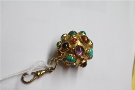 An Italian 18ct gold and multi-gem set spherical pendant, diameter 25mm.